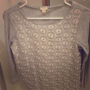 J. Crew 3/4 sleeve tee with front lace overlay